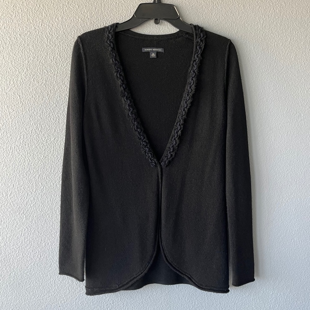 Women V-Neck Black Wool Cardigan
